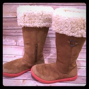 Tan, cream and pink UGG boots